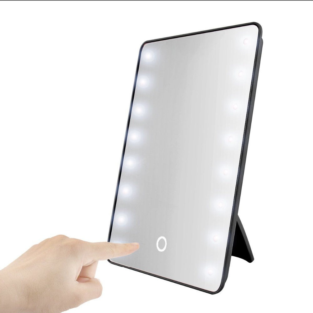 Miroir de maquillage avec 16 LEDs Miroir cosmétique avec variateur tactile Stand à piles pour salle de bains de table Chambre Voyage